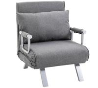 HOMCOM Fauteuil Chauffeuse Canapé-Lit Convertible 1 Place Lin Gris Clair | Déhoussable, Grand Confort, Coussin, Pieds Accoudoirs Métal