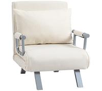 HomCom Fauteuil chauffeuse canapé‑lit convertible 1 place déhoussable suède blanc