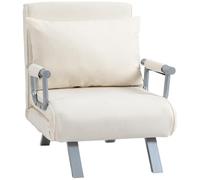 HOMCOM Fauteuil Chauffeuse Canapé-Lit Convertible 1 Place Suède Blanc | Déhoussable, Grand Confort, Coussin, Pieds Accoudoirs Métal