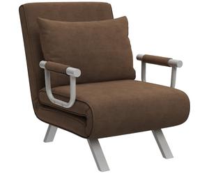 HOMCOM Fauteuil Chauffeuse Canapé-Lit Convertible 1 Place Suède Marron | Déhoussable, Grand Confort, Coussin, Pieds Accoudoirs Métal