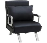 HOMCOM Fauteuil Chauffeuse Canapé-Lit Convertible 1 Place Suède Noir | Déhoussable, Grand Confort, Coussin, Pieds Accoudoirs Métal