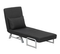HOMCOM Fauteuil chauffeuse canapé-lit Convertible inclinable 1 Place Coussin lombaires accoudoirs piètement métal Lin Noir
