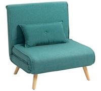 HomCom Fauteuil convertible 1 place 3-en-1, dossier 5 positions, oreiller inclus, vert
