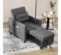 HOMCOM Fauteuil convertible 1 place 3 en 1 dossier réglable en 3 positions oreiller inclus 2 poches latérales 69x82x85cm gris