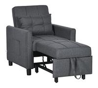 HOMCOM Fauteuil Convertible 1 Place 3 en 1, Fauteuil lit avec Dossier réglable en 3 Positions, Oreiller Inclus et 2 Poches latérales, canapé-lit 1 Place pour invités, Salon, Bureau, Gris