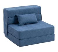 HOMCOM Fauteuil Convertible 1 Place 3 en 1, Fauteuil lit Pliant, chauffeuse 1 Place en Flanelle avec Large Assise, Coussin Inclus, Matelas Pliable 210 cm pour invités, Salon, Petit Espace, Bleu foncé