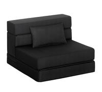 HOMCOM Fauteuil Convertible 1 Place 3 en 1, Fauteuil lit Pliant, chauffeuse 1 Place en Lin avec Large Assise, Coussin Inclus, Matelas Pliable 210 cm pour invités, Salon, Petit Espace, Noir