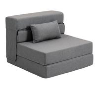 HOMCOM Fauteuil Convertible 1 Place 3 en 1, Tissu Aspect Lin, Gris | Fauteuil Lit Pliant, Chauffeuse 1 Place en Flanelle, Coussin Inclus, Matelas Pliable 210 cm pour Invités, Salon, Petit Espace