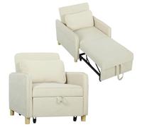 HOMCOM Fauteuil Convertible 1 Place 3 en 1 Velours Grain Maïs Beige | Fauteuil-Lit Clic-Clac Rembourré, Dossier Réglable, Assise Large, Oreiller, Poches Latérales, Canapé-lit pour Invités, Salon