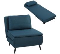 HOMCOM Fauteuil Convertible 1 Place, 75 x 188 cm, Fauteuil-Lit Clic-Clac 3 en 1 avec Dossier Réglable, Oreiller, Assise Large, Ressorts en S, Rembourré en Lin, pour Invités, Salon, Bureau, Bleu