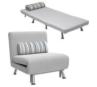 HOMCOM Fauteuil Convertible 1 Place Chauffeuse 3 en 1 5 Positions Gris