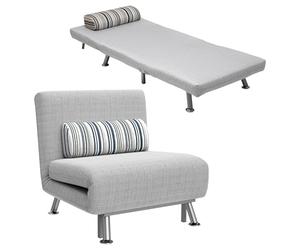 HOMCOM Fauteuil Convertible 1 Place Chauffeuse 3 en 1 5 Positions Gris