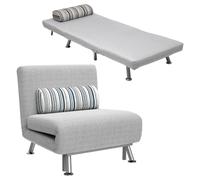 HOMCOM Fauteuil Convertible 1 Place Chauffeuse 3 en 1 5 Positions Gris | Fauteuil Lit, Dossier Réglable en 5 Positions, Coussin Inclus, Canapé-Lit 1 Place pour Invités, Salon, Charge 150 kg