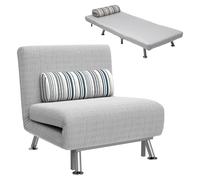 HOMCOM Fauteuil Convertible 1 Place chauffeuse 3 en 1 Fauteuil lit avec Dossier réglable en 5 Positions, Coussin Inclus, canapé-lit 1 Place pour invités, Salon, Charge 150 kg Gris