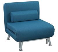 HOMCOM Fauteuil Convertible 1 Place Chauffeuse Canapé-lit 3 en 1 Dossier Réglable avec Coussin-Bleu