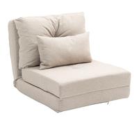 HomCom Fauteuil convertible chauffeuse inclinable – coussin inclus, dossier réglable – tissu beige