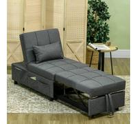 HOMCOM Fauteuil convertible 1 place fauteuil lit avec dossier réglable, siège rembourré et oreiller, gris
