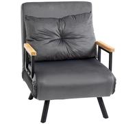 HOMCOM Fauteuil Convertible 1 Place, Fauteuil-lit chauffeuse 3 en 1 avec Dossier réglable 5 Positions, Oreiller, siège rembourré, Tissu Aspect Velours, canapé-lit pour invités, Salon, Bureau, Gris