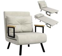 HOMCOM Fauteuil Convertible 1 Place, Fauteuil-lit chauffeuse 3 en 1 avec Dossier réglable 5 Positions, Oreiller, siège rembourré, Tissu Aspect Velours, canapé-lit pour invités, Salon, Bureau, crème