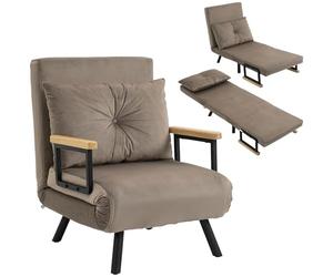 HOMCOM Fauteuil Convertible 1 Place, Fauteuil-lit chauffeuse 3 en 1 avec Dossier réglable 5 Positions, Oreiller, siège rembourré, Tissu Aspect Velours, canapé-lit pour invités, Salon, Bureau, Marron
