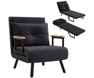 HOMCOM Fauteuil Convertible 1 Place, Fauteuil-lit chauffeuse 3 en 1 avec Dossier réglable 5 Positions, Oreiller, siège rembourré, Tissu Aspect Velours, canapé-lit pour invités, Salon, Bureau, Noir