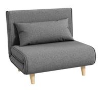 HOMCOM Fauteuil Convertible 1 Place, Fauteuil-lit chauffeuse 3 en 1 avec Dossier réglable, Oreiller, siège rembourré, Tissu en Lin, canapé-lit pour invités, Salon, Charge 350 Kg, 190/78 x 94 cm, Gris