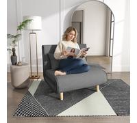 HOMCOM Fauteuil convertible 1 place, fauteuil-lit chauffeuse 3 en 1, dossier réglable, oreiller, tissu en lin, 94x78x80cm, gris