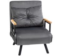 HOMCOM Fauteuil convertible 1 place fauteuil-lit chauffeuse 3 en 1 dossier réglable oreiller tissu velours 63x73x81cm gris