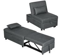 HOMCOM Fauteuil Convertible 1 Place Fauteuil Lit Dossier Réglable Gris | Chauffeuse 1 Place, Multifonction 3 en 1, Siège Rembourré, Oreiller, Canapé-Lit, pour Salon, Chambre, Bureau à Domicile