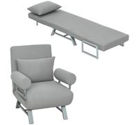 HOMCOM Fauteuil Convertible 1 Place Fauteuil-Lit Pliable en Lin Gris Clair | Rembourré, Dossier Réglable, Assise Large, Oreiller, Coussins d'Accoudoir Amovibles, Canapé-Lit pour Invités, Salon
