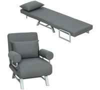 HOMCOM Fauteuil Convertible 1 Place Fauteuil-Lit Pliable en Lin Gris Foncé | Rembourré, Dossier Réglable, Assise Large, Oreiller, Coussins d'Accoudoir Amovibles, Canapé-lit pour Invités, Salon