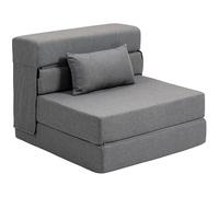 HOMCOM Fauteuil convertible 1 place fauteuil lit pliant chauffeuse 1 place 3 en 1 avec assise rembourré, coussin inclus, matelas pliable portable pour invités, salon, petit espace, charge 120 kg, gris