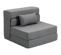 HOMCOM Fauteuil convertible 1 place fauteuil lit pliant chauffeuse 1 place 3 en 1 avec assise rembourré, coussin inclus, chaise de sol portable pour invités, salon, petit espace, charge 120 kg, gris D