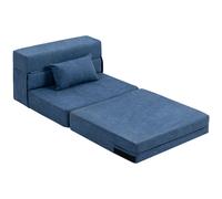 HOMCOM Fauteuil convertible 1 place fauteuil lit pliant, coussin inclus, pour invités, salon, petit espace, charge 120 kg, bleu