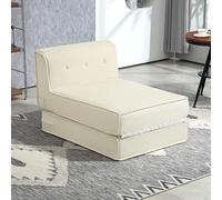 HOMCOM Fauteuil convertible 1 place fauteuil paresseux fauteuil lit chauffeuse 1 place - dossier capitonné, matelas pliable - fauteuil de sol pour invités, salon, charge 240 kg, velours côtelé crème D