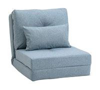 HOMCOM Fauteuil Convertible 1 Place Fauteuil Paresseux lit chauffeuse 1 Place - Coussin Inclus, Dossier réglable - Salon, Charge 120 kg, Tissu Lin Bleu