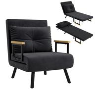 HOMCOM Fauteuil Convertible 1 Place Oreiller Siège Rembourré Noir