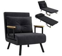 HOMCOM Fauteuil Convertible 1 Place Oreiller Siège Rembourré Noir | Fauteuil-Lit Chauffeuse 3 en 1, Dossier Réglable 5 Positions, Tissu Aspect Velours, Canapé-Lit pour Invités, Salon, Bureau