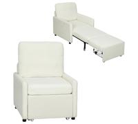 HOMCOM Fauteuil Convertible 1 Place Rangement Caché Fauteuil-Lit Crème | Polaire Teddy, Assise Large Rembourrée, Poches Latérales, Coussin, Canapé-Lit pour Invités, Salon, Petits Espaces