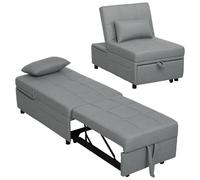 HOMCOM Fauteuil convertible 3 en 1 avec fonction lit, avec poche latérale, dossier réglable, charge maximale 150 kg, pour salon, chambre à coucher, gris clair