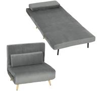 HOMCOM Fauteuil Convertible 3-en-1 en Velours côtelé, Fauteuil-lit 1 Place Pliant avec Dossier réglable 6 Positions, Pieds en métal et Coussin, Gris foncé