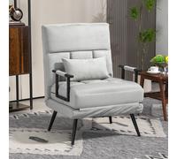 HOMCOM Fauteuil convertible 3 en 1 lit 1 place dossier inclinable 5 positions, accoudoirs et coussin, tissu effet velours, gris