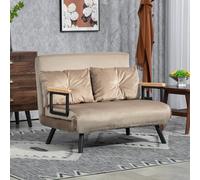 HOMCOM Fauteuil convertible, lit d'appoint, accoudoirs en bois, cadre métallique, jusqu'à 120 kg, 102x73x81cm, Marron clair