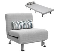 HOMCOM Fauteuil Convertible 1 Place chauffeuse 3 en 1 Fauteuil lit en Lin avec Dossier réglable en 5 Positions, Coussin Inclus, canapé-lit 1 Place pour invités, Salon, Charge 150 kg Gris