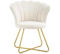 HomCom – Fauteuil design coquillage – Piètement acier doré, velours crème – 69×64×80 cm