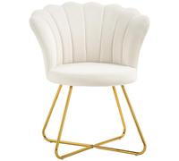HomCom – Fauteuil design coquillage – Piètement acier doré, velours crème – 69×64×80 cm