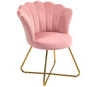 HomCom Fauteuil design coquillage velours rose poudré piètement acier doré Rose G