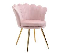 HomCom Fauteuil Chaise coquillage – Velours, pieds métal dorés effilés, 67×64×77 cm – Rose poudré