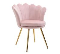 HomCom Fauteuil Chaise coquillage – Velours, pieds métal dorés effilés, 67×64×77 cm – Rose poudré