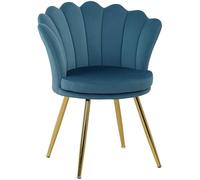 HOMCOM Fauteuil Coquillage Chaise Coiffeuse Fauteuil en Velours avec Pieds en métal doré pour Salon Chambre et Salle à Manger 67l x 64P x 77H cm Bleu